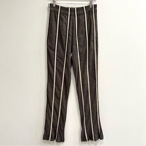 Tela brown cream stripe silk blend straight leg pants pull on Avant Garde medium